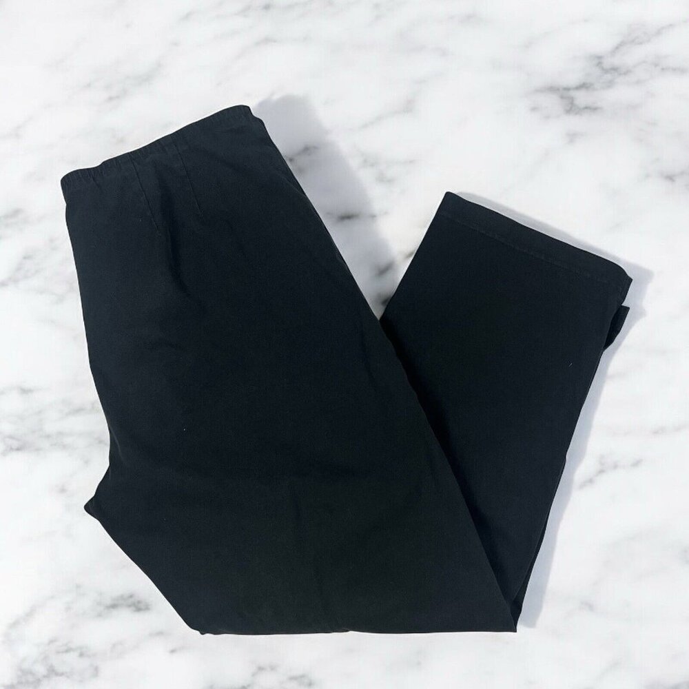 Eileen Fisher Pants Size Medium Black Crop Side Zip Capri Organic Cotton - Picture 2 of 10
